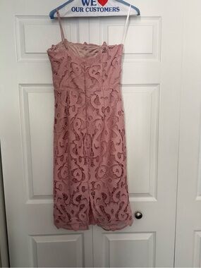 Bardot Dusty Rose Lace Midi Dress with Spaghetti Straps